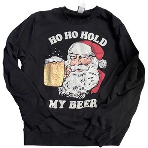 Men’s Holiday Christmas Graphic Santa Ho Ho Hold My Beer Crewneck Sweatshirt